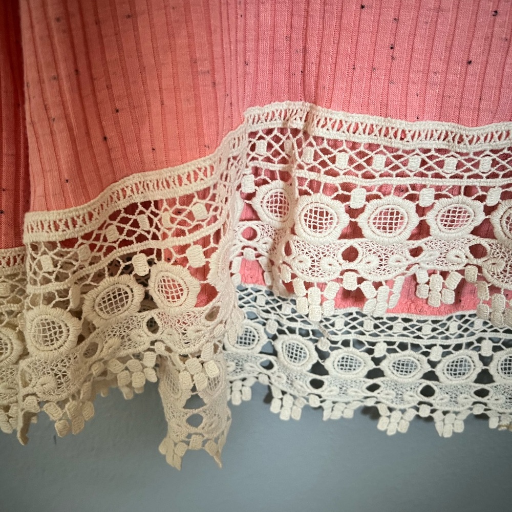 Pink Speckled Long Sleeve Top with lace